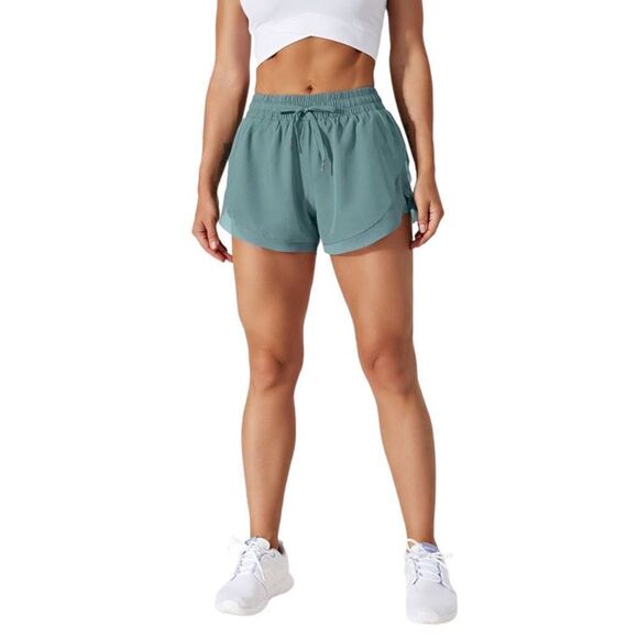 Halara Drawstring Contrast Flowy Mesh 2-in-1 Shorts Blue Spruce - Picture 1 of 11